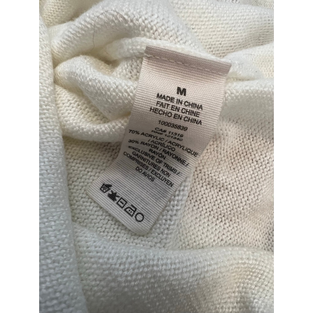 GARAGE Cream Lightweight Knit Ribbed Sleeve Short Pullover Scoop Neck Sweater M - Picture 9 of 9